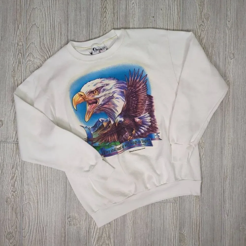 Vintage Cheek-0 Men’s Medium White Eagle Christianity Religious Pullover Sweater
